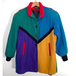 Michelle Francois Vintage 80's Wool Color Block Coat -‎ Women's Size S - So fun!